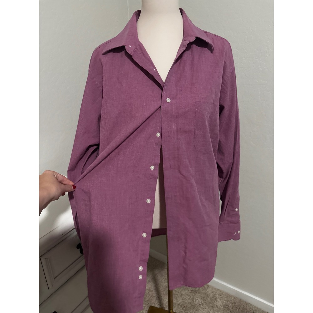 Chaps‎ Mens Plum Purple Wrinkle Free Button Down Shirt Long Sleeve Large 16-16.5